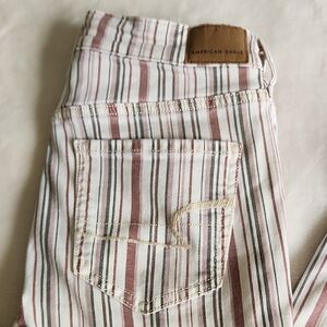 American Eagle Striped Next Level Stretch  Women's Jeggings Burgundy And Cream